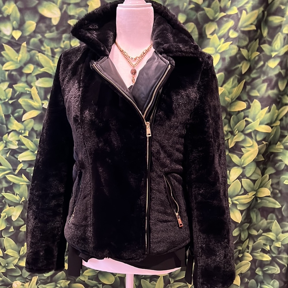 Guess Faux Fur Reversible Crop Jacket